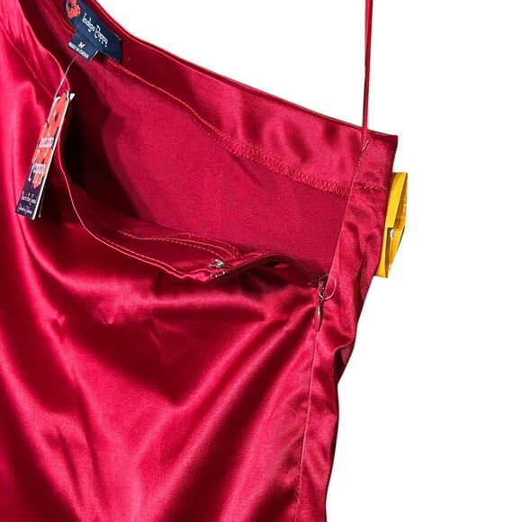 Indigo Poppy One Shoulder Top Womens Medium Satin Asymmetric Blouse Elegant NWT - Picture 8 of 10